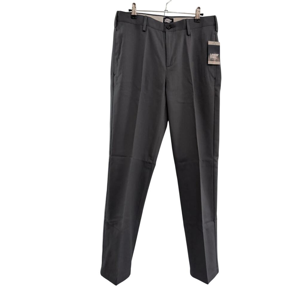 Lands' End Men's Flat Front Wrinkle Resistant Chino Pants Charcoal Size 30x32